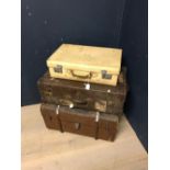 2 vintage suitcases & trunk