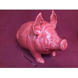 Large Wemyss pink pig with impressed 'Wemyss ware R. H. & S.' 28H x 47L cm