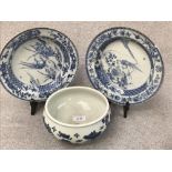 Chinese blue and white bowl and pair Chinese blue and white bowls Please check condition before