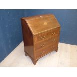 Victorian mahogany bureau on bracket feet 96H x 76W cm