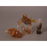 C19th Chinese carved agate bird on rockwork, 9.3cm high; together with an agate carving of a