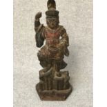 Antique carved wooden figure of a warrior, 25cm H Please check condition before bidding