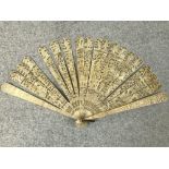 Chinese ivory fan with carved figural scenes Please check condition before bidding