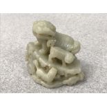 Chinese jade carving of Dogs of Fo, 9.5cm H Please check condition before bidding