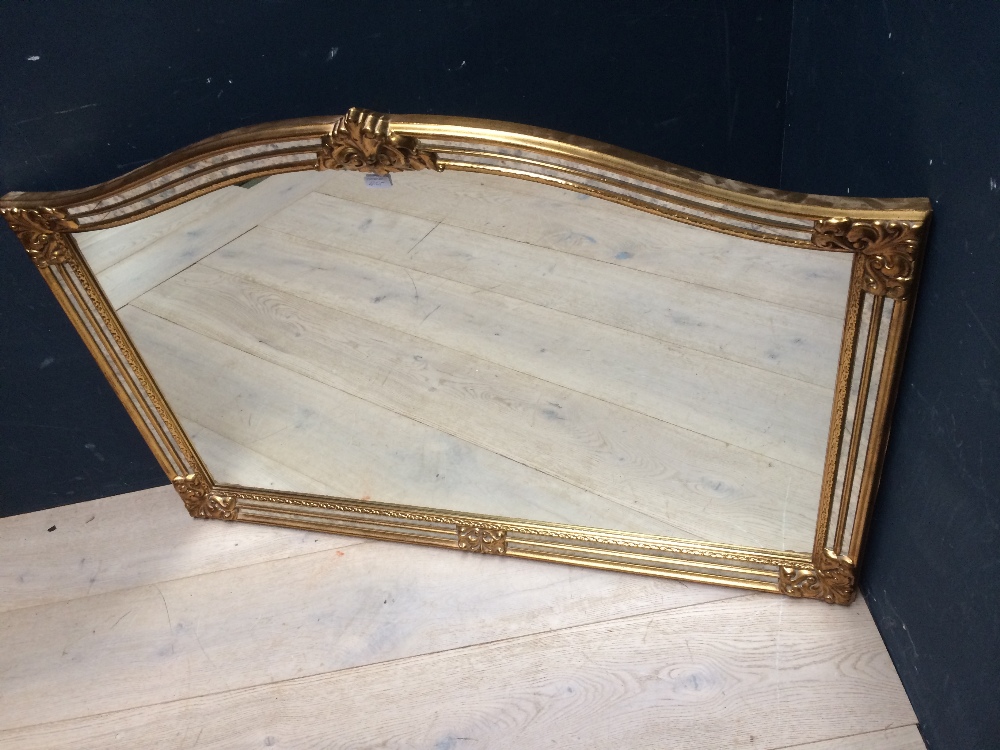 Good modern gilt framed rectangular wall mirror with arched top, 88H x 125W cm
