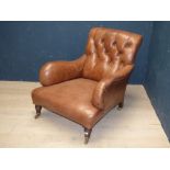 Howard style brown leather button back armchair