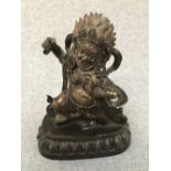 Chinese bronze temple Buddha with Qian Long mark (King Kong), 18cm H Please check condition before