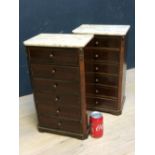 Pair of Continental mahogany & rosewood veneered miniature chests of 6 graduated drawers with marble