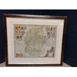 Antique map of Wiltshire with paper label to the back, Johannes Jansson Wiltonia five comitatus