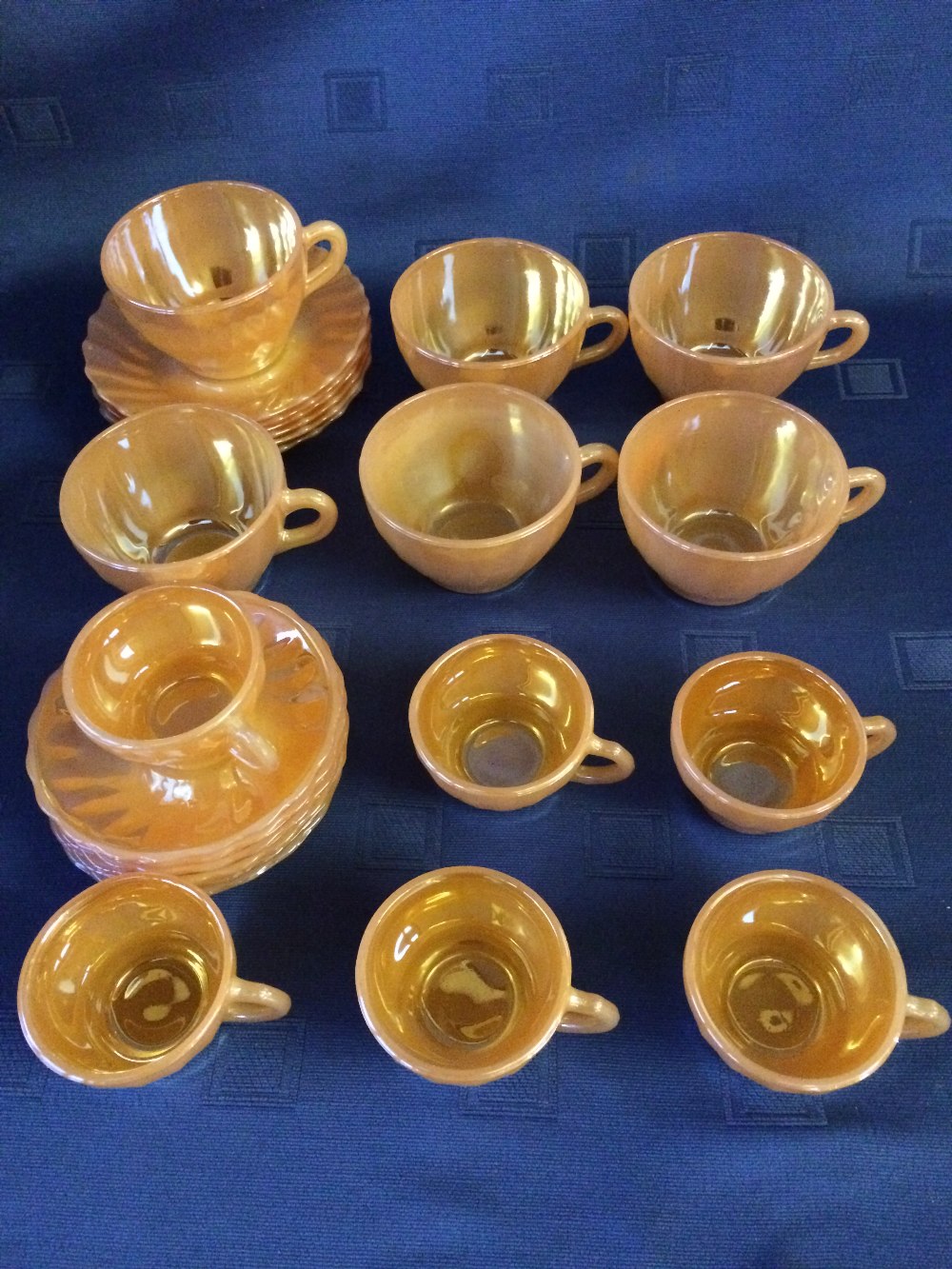 Qty of orange lusterware cups and saucers - Image 2 of 2