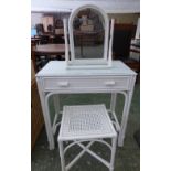 Cream painted single bed frame & white painted dressing table with mirror & stand