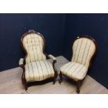 Victorian carved mahogany framed nursing or bedroom chair & Victorian carved walnut framed open