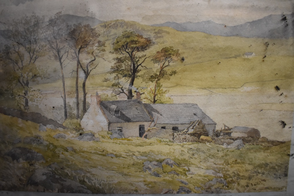 Three various watercolours, Abstract figure study in charcoal, A Country Cottage with Mountainous - Image 12 of 17