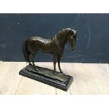 Bronze figure of horse, bears signature, with foundry mark on marble base 38Hx38Lcm