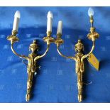 Pair of ormolu classical style twin branch wall lights