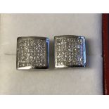 Pair of 14 carat white gold and diamond cluster earrings, 3 carats