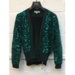 Ladies Yves St Laurent green sequin cardigan & matching green velvet trousers, size 40