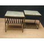Pair of Victorian Cotswold School style oak occasional tables 68Hx60Wcm, Pair of contemporary marble