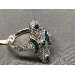18 carat white gold, diamond and emerald cluster ring, size N, 4.7g