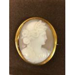 C19th gold mounted cameo brooch of a classical female head