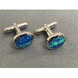 Pair of silver and blue opalite cufflinks