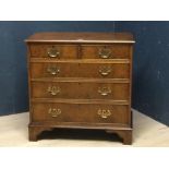 Georgian style burr walnut effect chest of 2 short & 3 long drawers on bracket feet