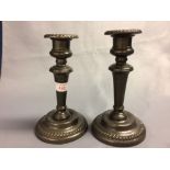 Pair of Victorian circular pewter candlesticks, 19cmH