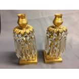 Good pair of ormolu & glass table lustres, 20cmH