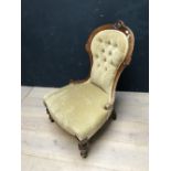 Victorian carved walnut button upholstered spoon back nursing chair