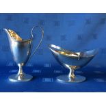 Large George III Scottish hallmarked silver cream jug & matching swing handle sugar basket,