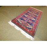 Persian burgundy ground runner 7 lozenges with multi border with all over geometric border