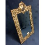 Heavily embossed hallmarked silver oblong dressing table mirror, 42cmH, Birmingham 1907