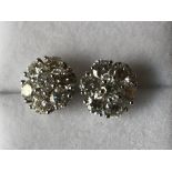 Pair of 14 carat white gold and diamond daisy style earrings, 2.8 carats