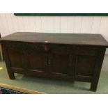 C18th oak coffer converted to a low two door cupboard