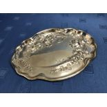 Hallmarked silver Art Nouveau embossed tray, 6 ozt