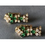 Pair of 18 carat yellow gold, emerald and diamond earrings