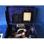 Finnegans of London dark blue leather vanity case with various tortoiseshell & silver fittings