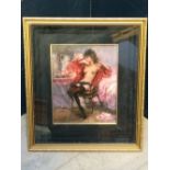 Oil on board, portrait of a nude female in her bedchamber, in gilt edge frame, 28x18.5cm
