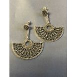 Pair of silver and marcasite Art Deco style fan shaped earrings