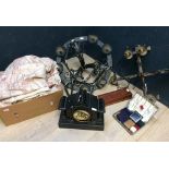 2 cast iron chandeliers & French slate mantle clock etc.