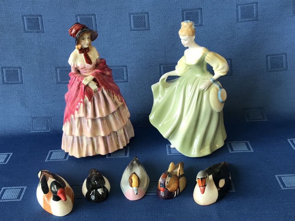 5 Beswick Peter Scott ducks & 2 Royal Doulton ladies