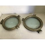 2 antique brass ship's portholes by John Roby Ltd.