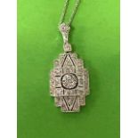 18 carat white gold Art Deco style diamond pendant & 18 carat whtie gold chain, 2.8g