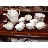 Villeroy & Boch - Mettlach, china service cream with gold pattern & pink flowers, 10 coffee cups, 12