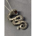 Silver and marcasite snake pendant necklace on a silver chain