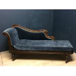 Victorian rosewood chaise longue on turned legs to castors