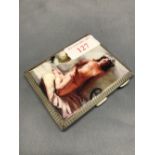 Hallmarked silver cigarette case, decorated with Nude Lady posing, 3 ozt