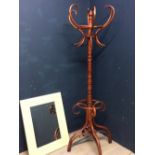 Edwardian oak hat & coat stand & contemporary painted wall mirror 85Hx67Wcm