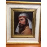 Oil painting of a bearded Arab in traditional attire, gilt framed, 24x19cm