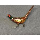 Antique enamel cock pheasant brooch, 6g